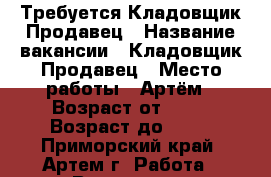 Требуется Кладовщик-Продавец › Название вакансии ­ Кладовщик-Продавец › Место работы ­ Артём › Возраст от ­ 25 › Возраст до ­ 45 - Приморский край, Артем г. Работа » Вакансии   . Приморский край,Артем г.